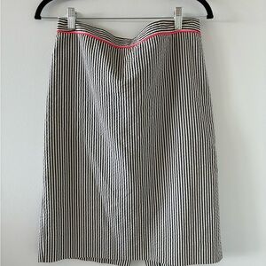J. Crew Navy and White Striped Pencil Skirt with Pink Trim